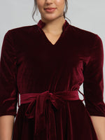 A-Line Quarter Sleeves V-Neck Party Dress Maroon