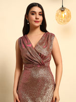 Sparkle Plum Glitter Wrap Bodycon Midi Dress