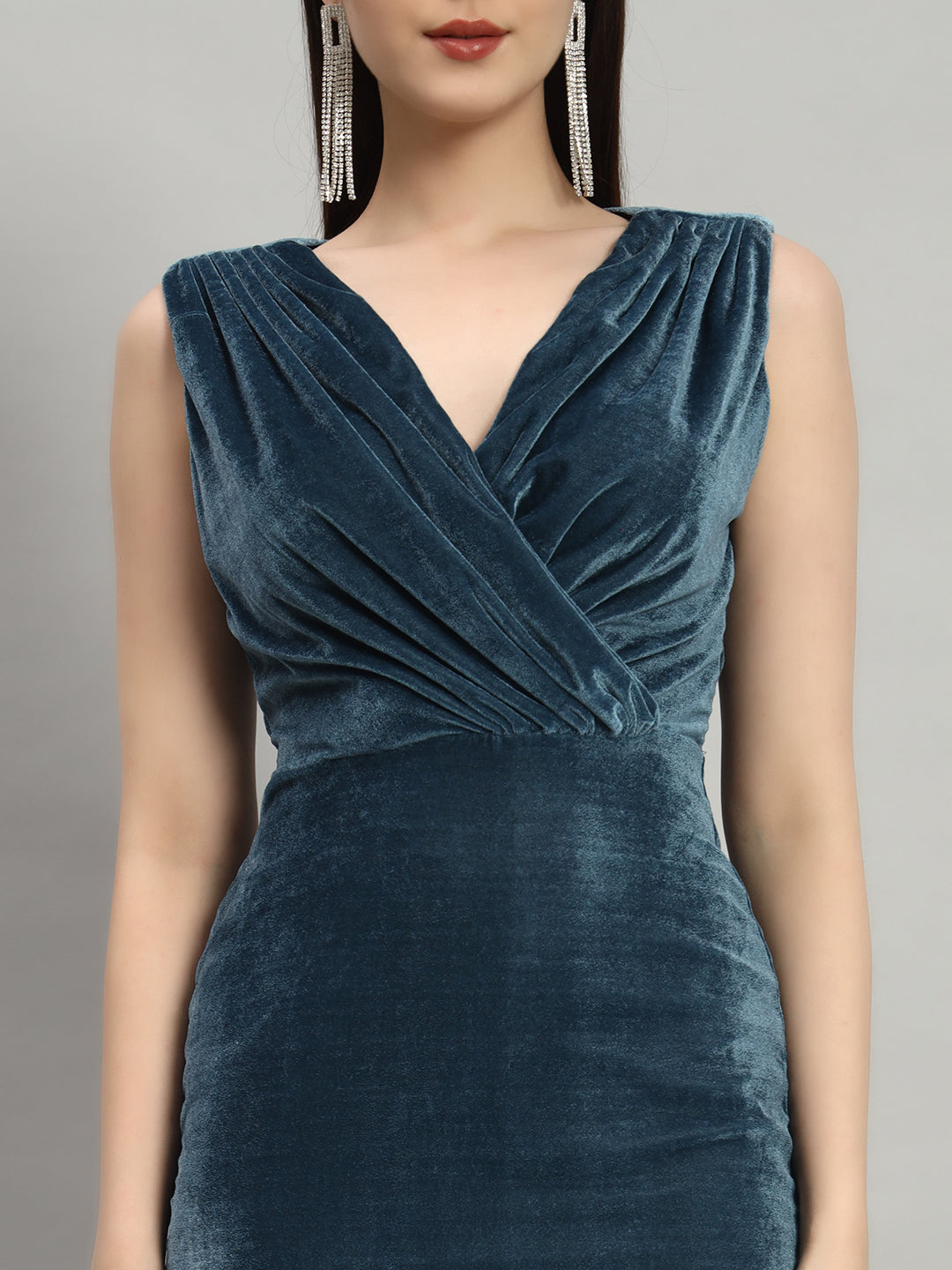 Deep V-Neck Sleeveless Bodycon Party Dress Dark Teal