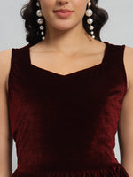 Waistline Ruffle Sleeveless Party Top Wine