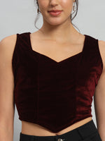 Velvet Sleeveless Readymade Party Blouse Maroon