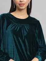 Round Neck Puff Sleeves Blouson Top Rama Green