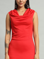 Lycra Cowl Neck Bodycon Maxi Sleeveless Party Dress Scarlet Red