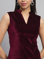 Mandarin Neck Sleeveless Bodycon Party Dress Maroon