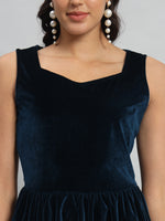 Waistline Ruffle Sleeveless Party Top Peacock Blue