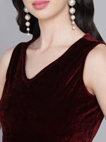 A-Line Velvet V-Neck Tops Sleeveless Party Dress Maroon