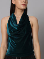 Halter Neck Top Velvet Sleeveless Party Outfit Rama Green