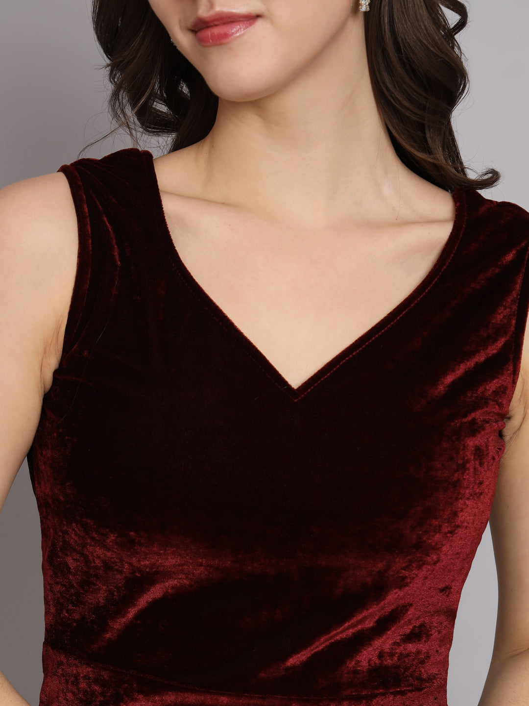 Sleeveless Velvet Bodycon Party Dress Maroon