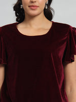 Short Sleeves Ruffles Stylish Party Top Maroon