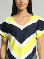 Women Striped Extended Sleeves Styled Back Top