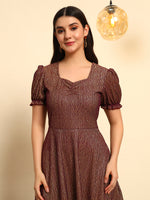 Plum Gold Shimmer Fit & Flare Midi Dress