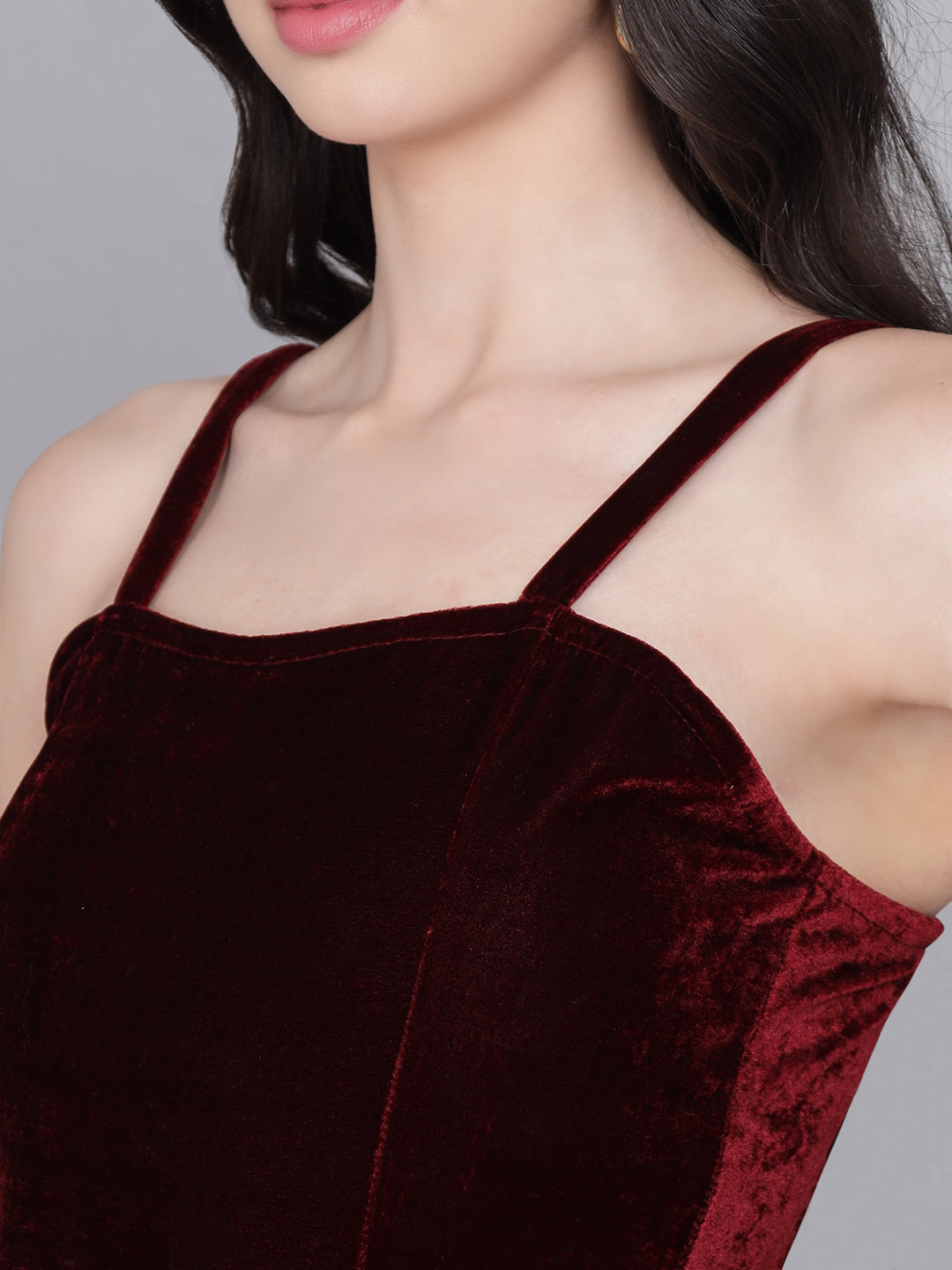 Maxi Sleeveless Velvet Square Neck Bodycon Dress Maroon