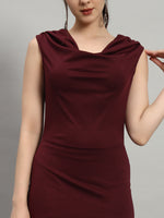 Lycra Cowl Neck Bodycon Maxi Sleeveless Party Dress Wine