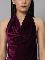 Halter Neck Top Velvet Sleeveless Party Outfit Wine