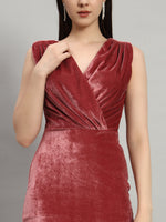 Deep V-Neck Shiny Velvet Sleeveless Party Dress Wine