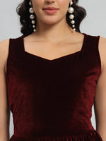 Waistline Ruffle Sleeveless Party Top Maroon