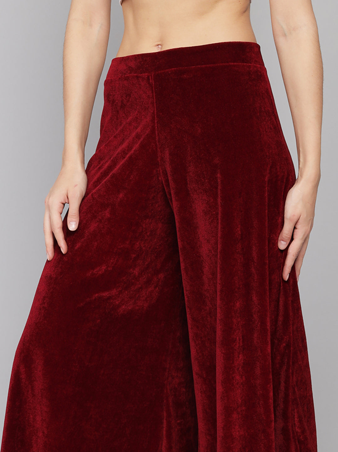 Wide Bottoms Stylish Palazzo Pants Party Trousers Maroon