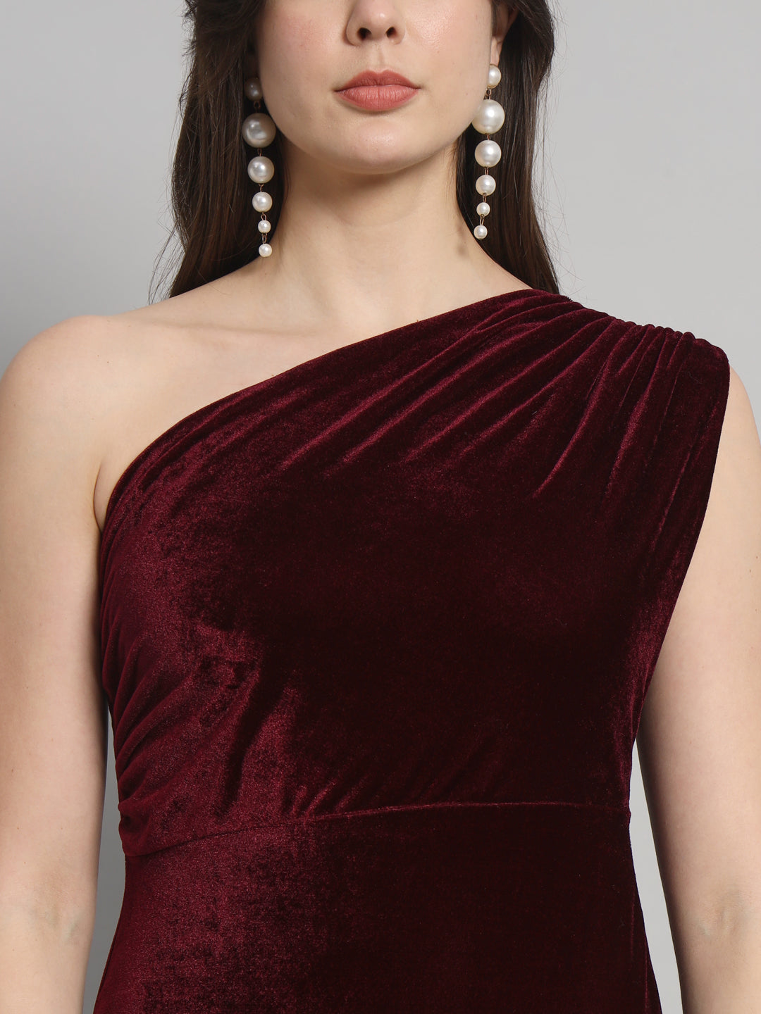 Back Slit Bodycon Party Dress One Shoulder Maroon