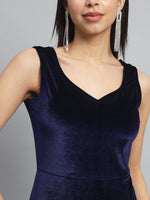 Sleeveless Velvet Bodycon Party Dress Navy Blue