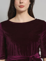 Half Sleeeves Front Tie Waistband Party Top Maroon