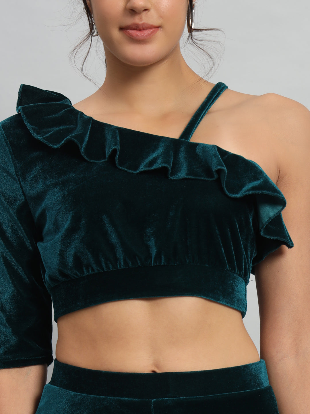 One Sleeve Crop Top with Palazzo Party Co-Ord Set Black