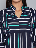 Crepe Multicolor Striped V-Neck Sleeves Stylish