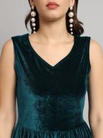 A-Line Velvet V-Neck Tops Sleeveless Party Dress Rama Green