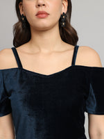 Short Sleeves Off-Shoulder Bodycon Party Women Peacock Blue