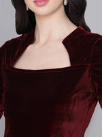 One Piece Bodycon Velvet Party Dress Maroon