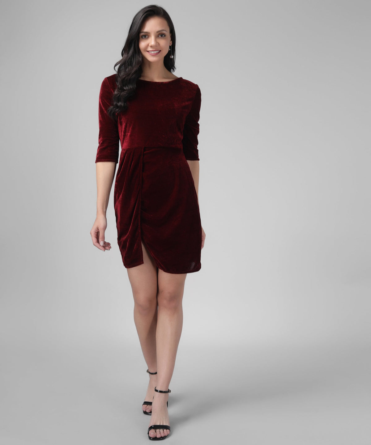 Half Sleeves Bodycon Party Dress Maroon