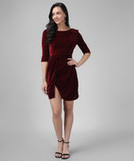 Half Sleeves Bodycon Party Dress Maroon