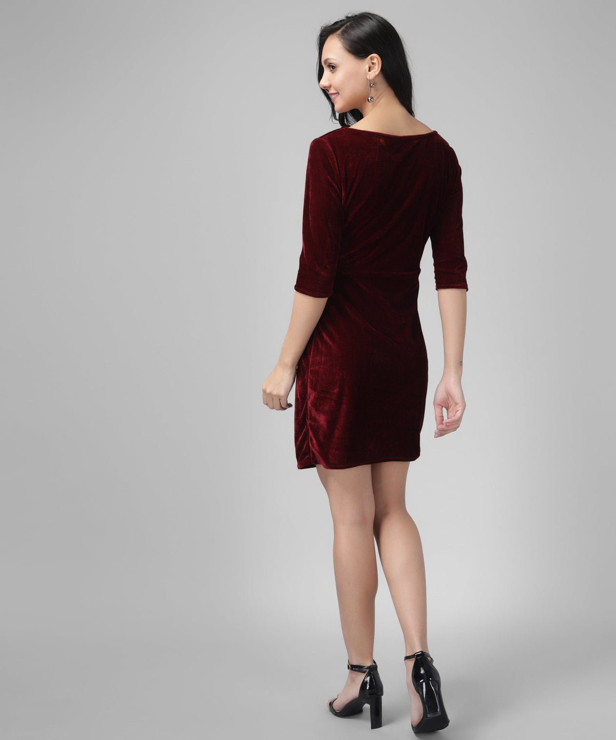 Half Sleeves Bodycon Party Dress Maroon