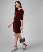 Half Sleeves Bodycon Party Dress Maroon