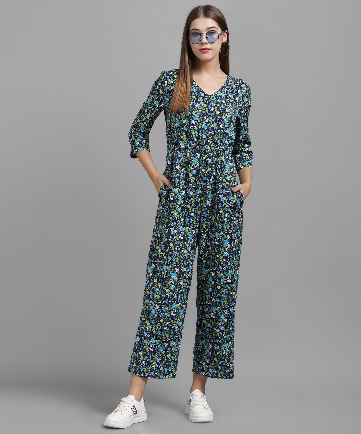 Crepe Allover Floral Printed V-Neck Jumpsuit