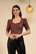 Metallic Shimmer Ruched Sleeve Top