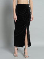 Ankle Length Long Ruched Party Skirt Black