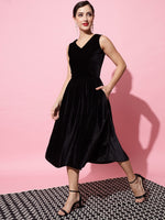 A-Line Velvet V-Neck Tops Sleeveless Party Dress Black