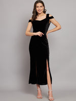 Maxi Style Cold Shoulder Bodycon Party Dress Black