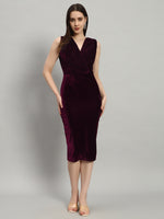 Deep V-Neck Sleeveless Bodycon Party Dress Scarlet Wine