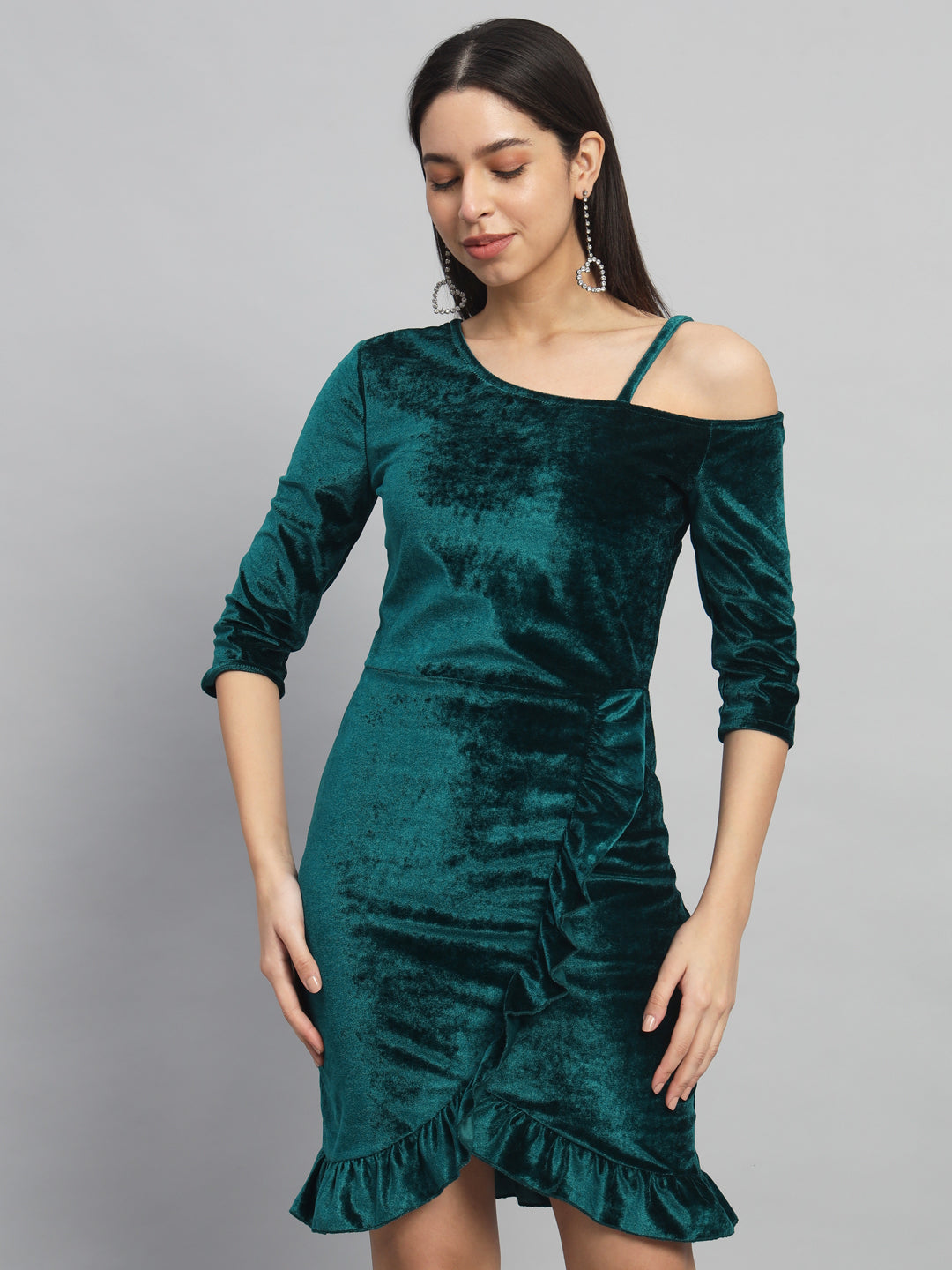 One Shoulder Bodycon Half sleeves Party Dress Rama Green