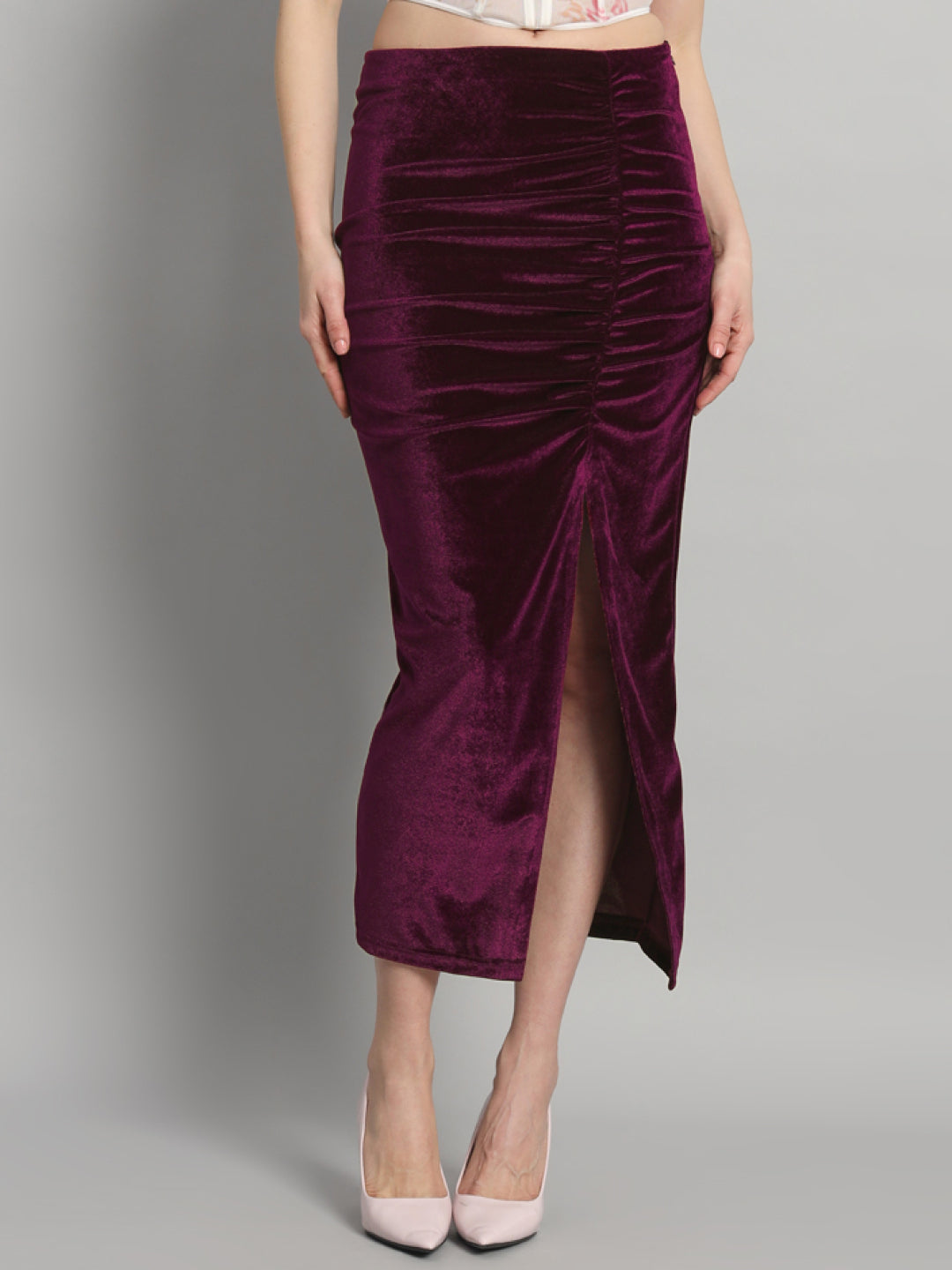 Ankle Length Long Ruched Party Skirt Wine