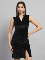 Mandarin Neck Sleeveless Bodycon Party Dress Black