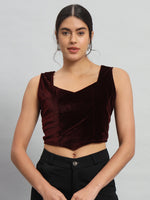 Velvet Sleeveless Readymade Party Blouse Sporty Maroon