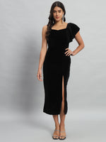 One Flared Sleeve Bodycon Party Dress Black