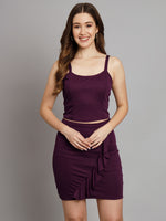 Lycra Fabric Western Party Wear Sleeveless Top and Frilled Mini Skirt Wine