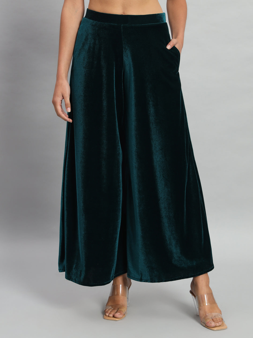 Wide Bottoms Stylish Palazzo Pants Party Trousers Rama Green