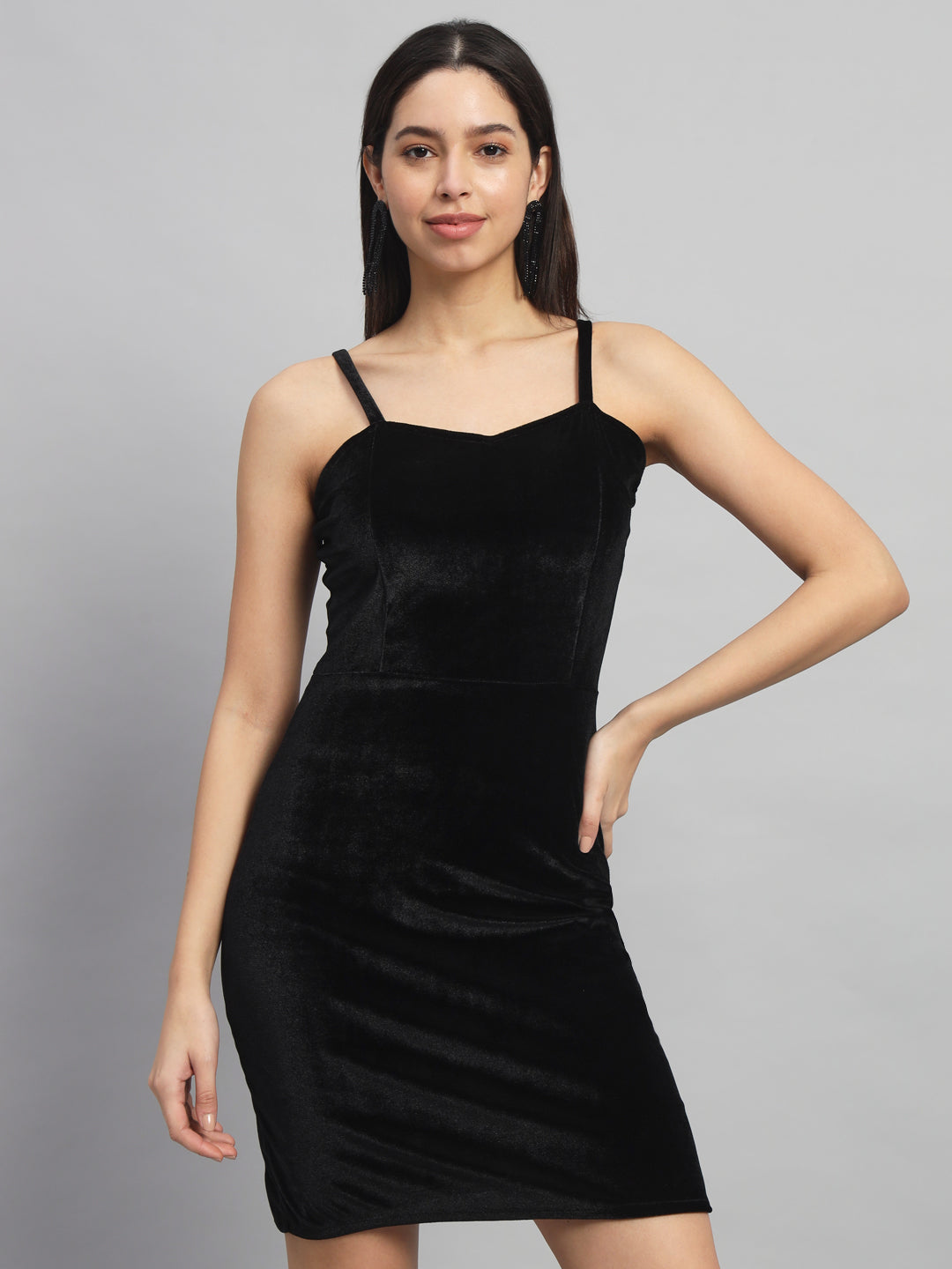 Shoulder Strap Sleeveless Bodycon Party Dress Black