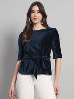 Velvet Tie-Up Peplum Top for Women