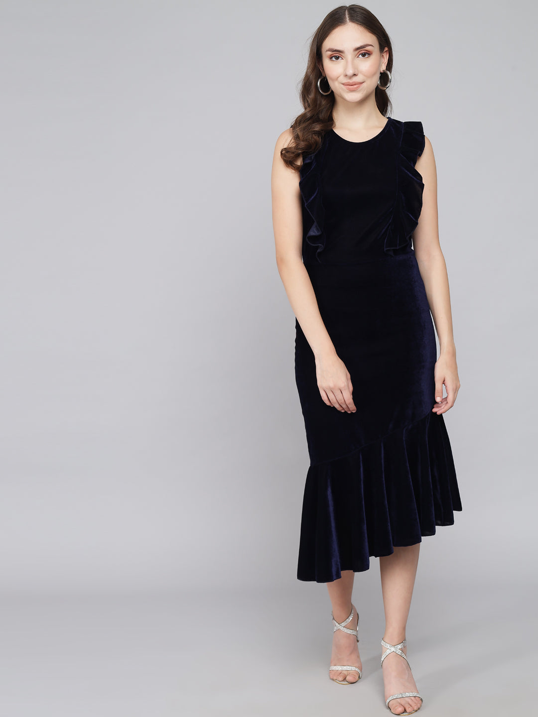 A-Line Ruffle Bottom Sleeveless Party Dress Navy Blue