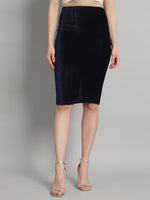 Back Slit nee Length Skirt for Women Navy Blue